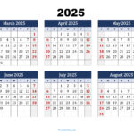 March To August 2025 Calendar Printable Pdf | Six Months Calendar | August 17 2025 Calendar