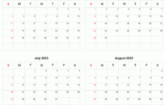 May To August 2025 Printable Calendar | Four Months Per Page | May To August 2025 Calendar