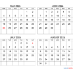 May To August 2026 Calendar | Calendar Quickly |  Calendar 2025