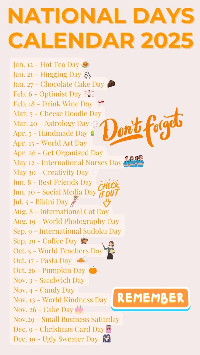 National Days Calendar 2025 | Fun Holidays 2025 | Social Media | August 2025 National Days Calendar