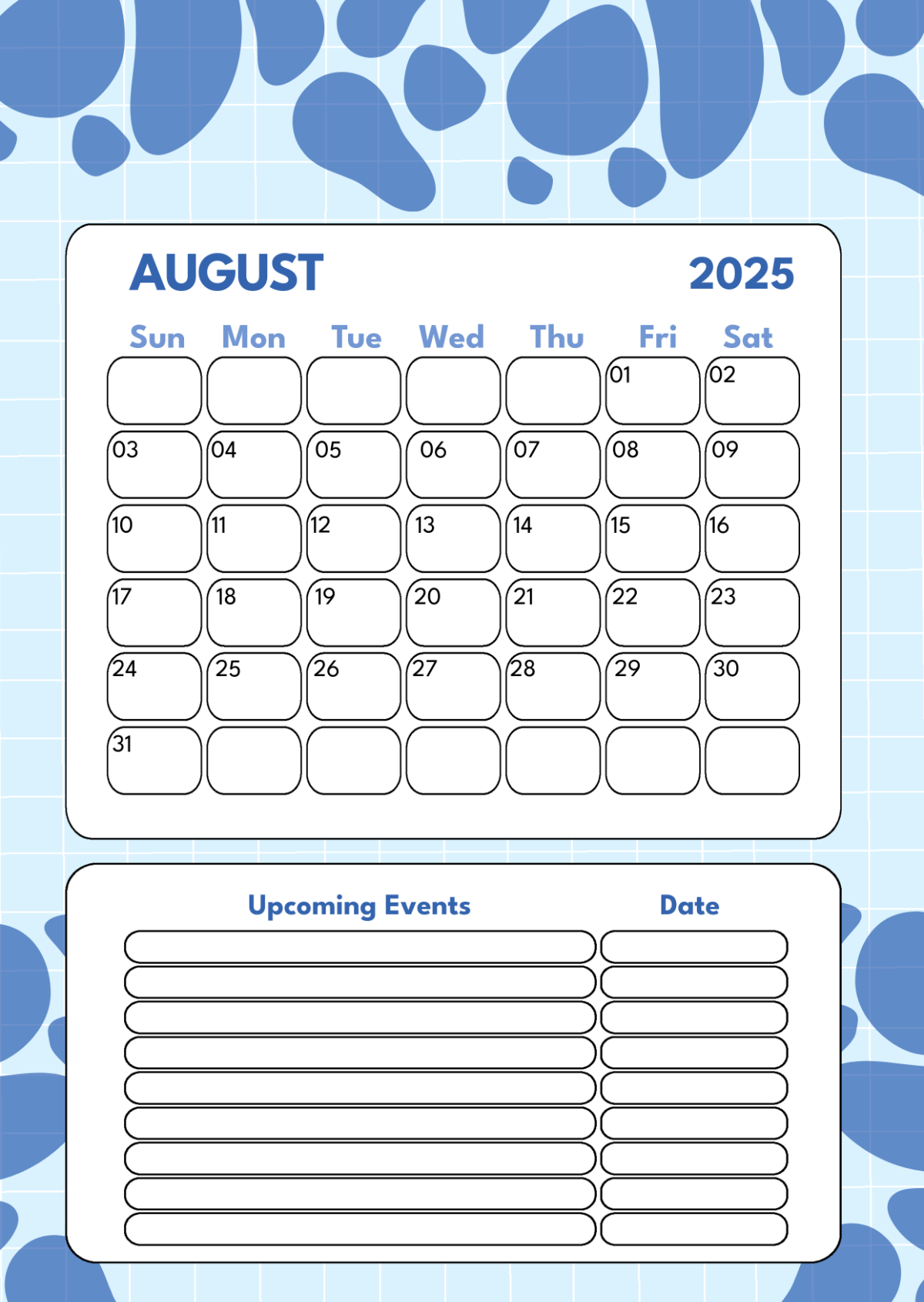 Page 2 | Free August 2025 Calendar Templates, Editable And Printable | Calendar of Events August 2025