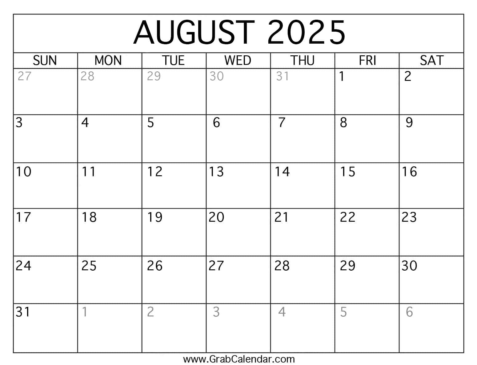 Printable August 2025 Calendar | August 10 2025 Calendar