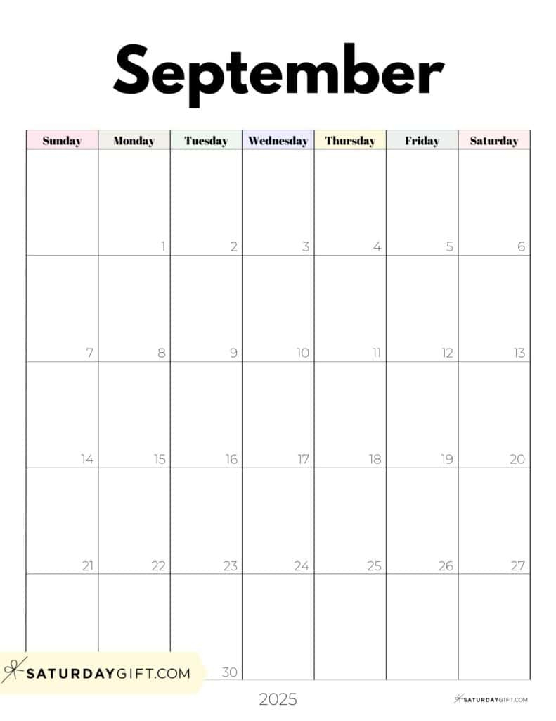 September 2025 Calendars - 23 Cute Free Printable Pdfs | Saturdaygift | Printable August September Calendar 2025
