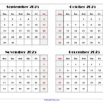 September To December 2025 Calendar Printable Pdf | Four Months | August September October November December 2025 Calendar