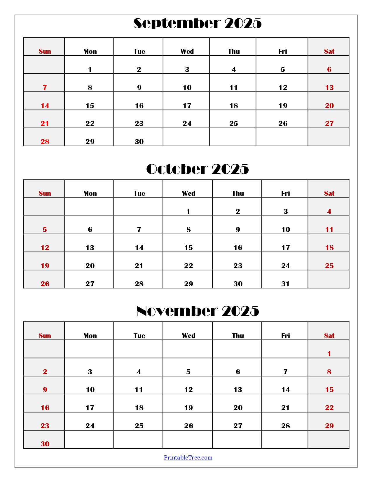 September To November 2025 Calendar Printable Pdf | Three Months | Calendar 2025