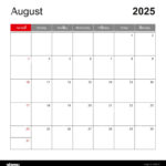 Wall Calendar Template For August 2025. Holiday And Event Planner | August Calendar 2025 Event/Holidays