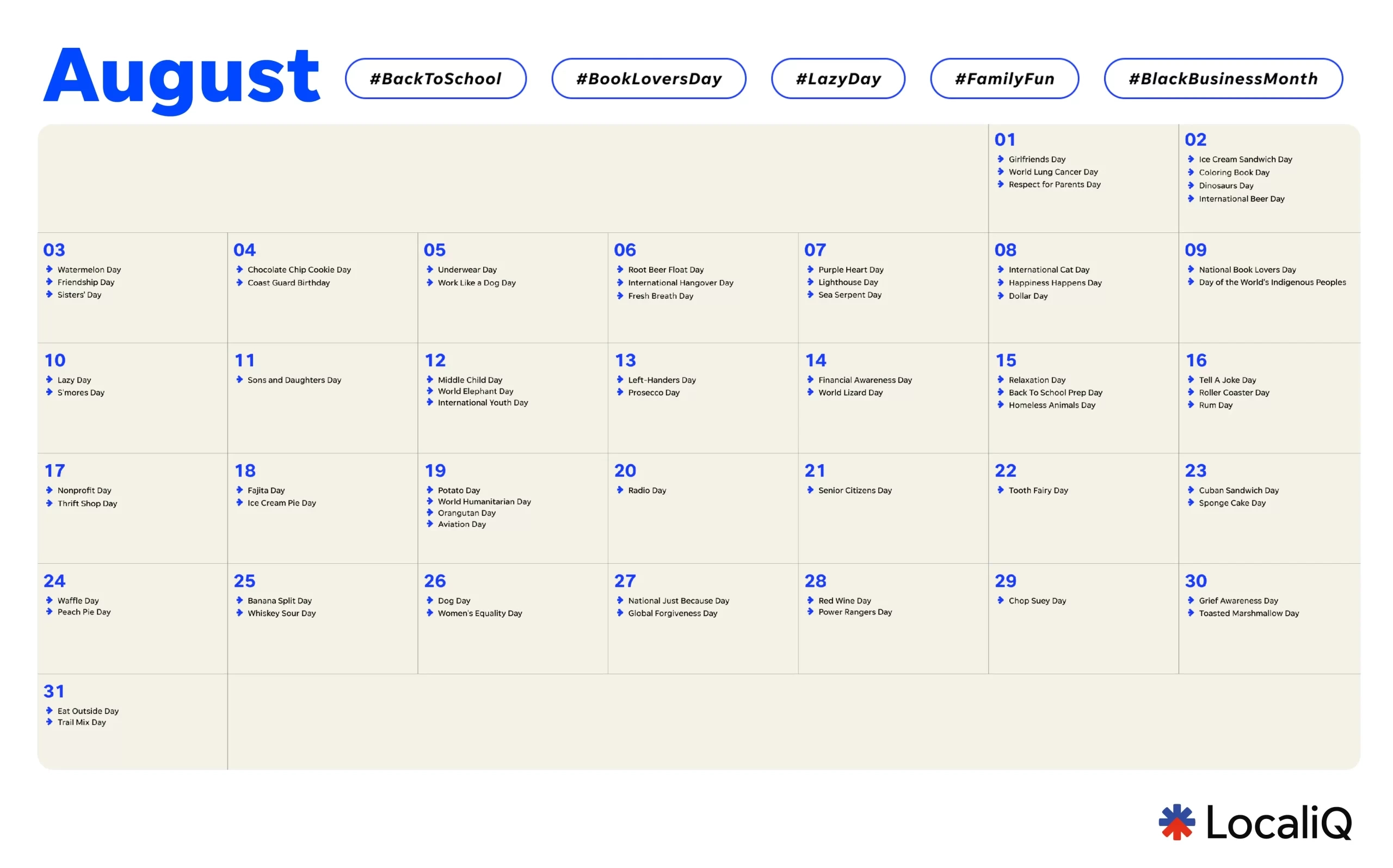 Your Essential 2025 Marketing Calendar Template | Localiq | August 2025 Social Media Calender